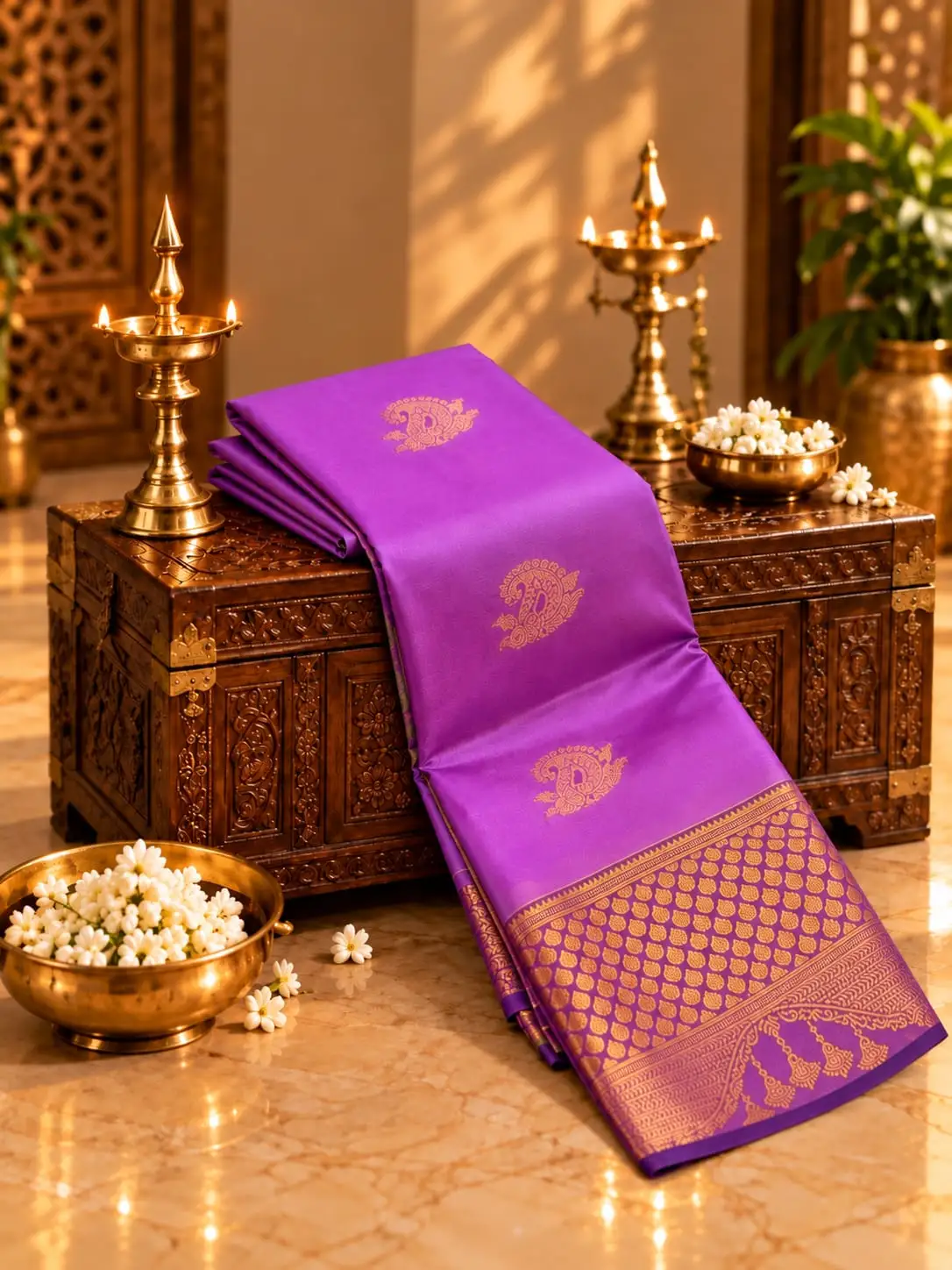 Paisley Butta Geometric Pallu Soft Silk Saree